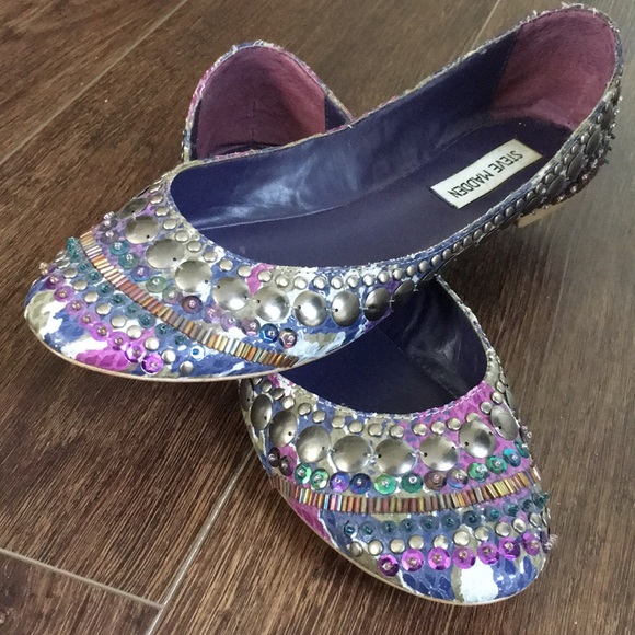 Steve Madden Purple Beaded Snakeskin Kazier Flats